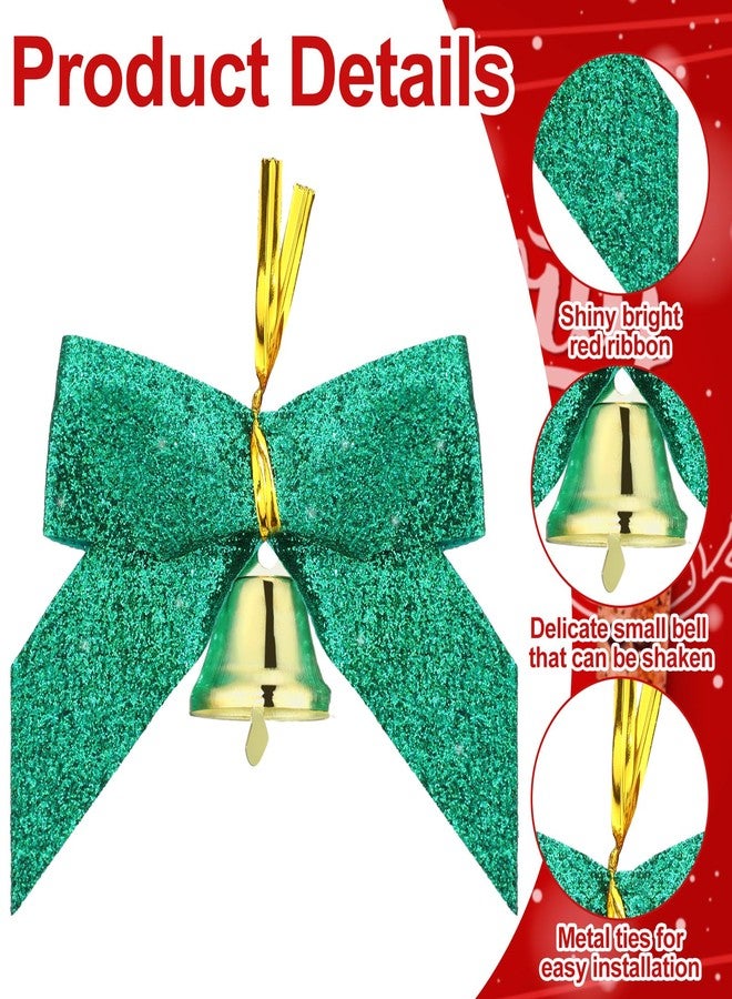 Glitinsel 48 Pcs Christmas Mini Bows with Bells Glitter Bows Christmas Tree Decorations 24 Red and 24 Green 2 x 1.5 Inch for Gift Wraps Premade for Wreath Ornaments Crafts - Image 4